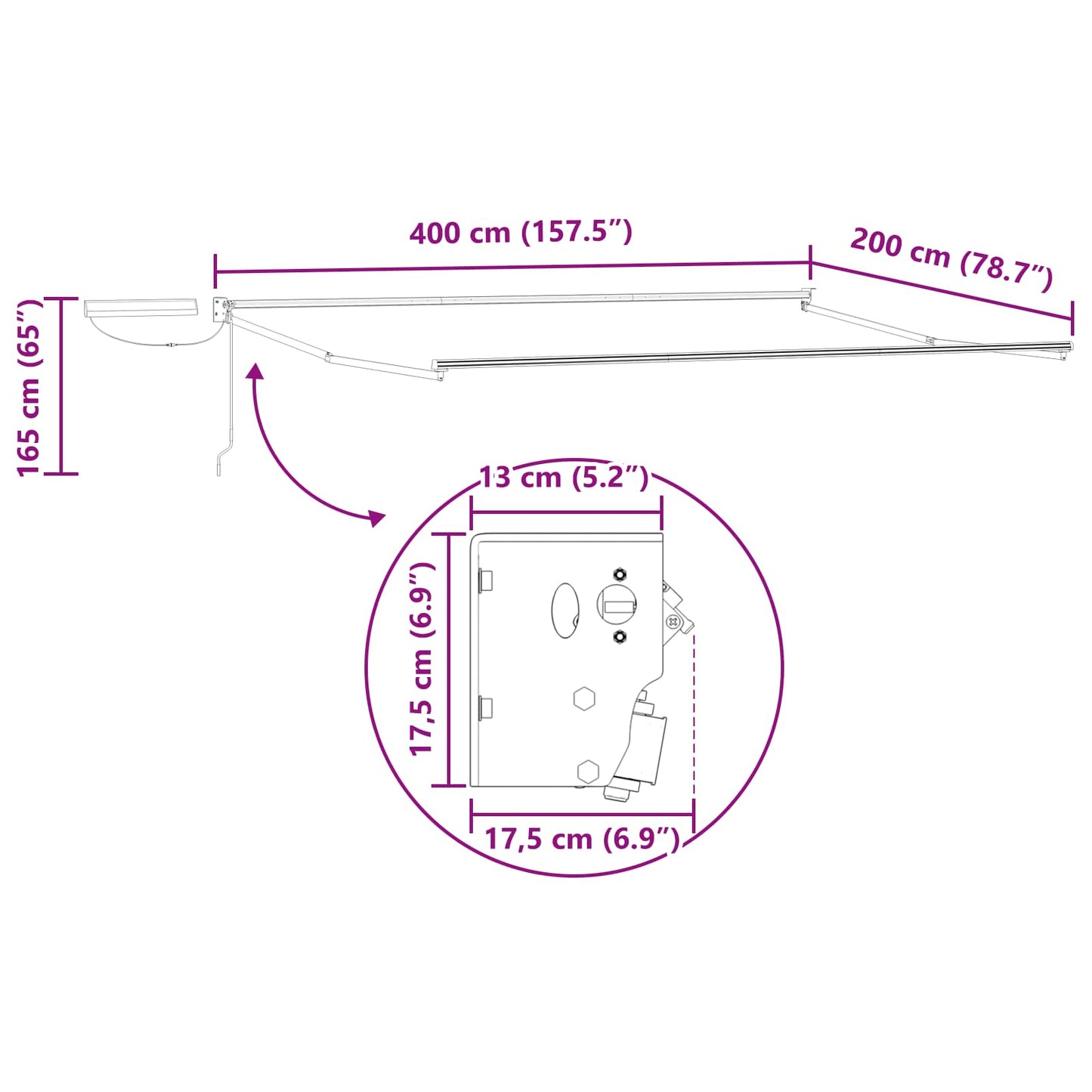 vidaXL Electric Retractable Awning Frame White 4 x 2 m Aluminium