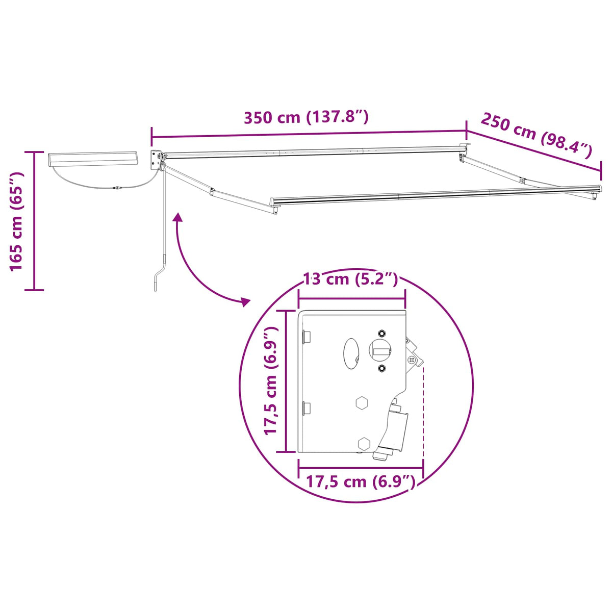 vidaXL Solar Electric Awning Frame 3.5 x 2.5 m White