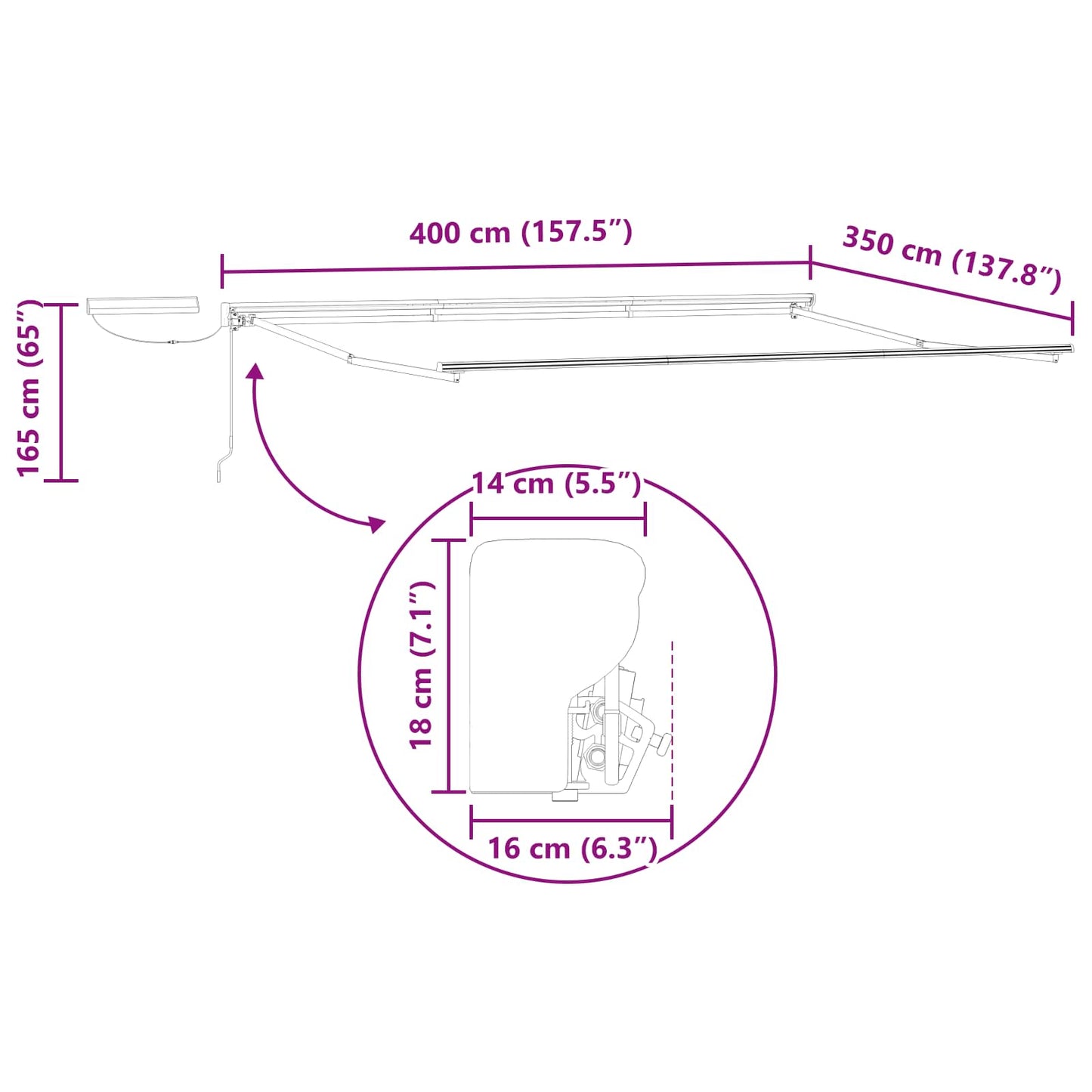 vidaXL Electric Retractable Awning Frame White 4 x 3.5 m Steel