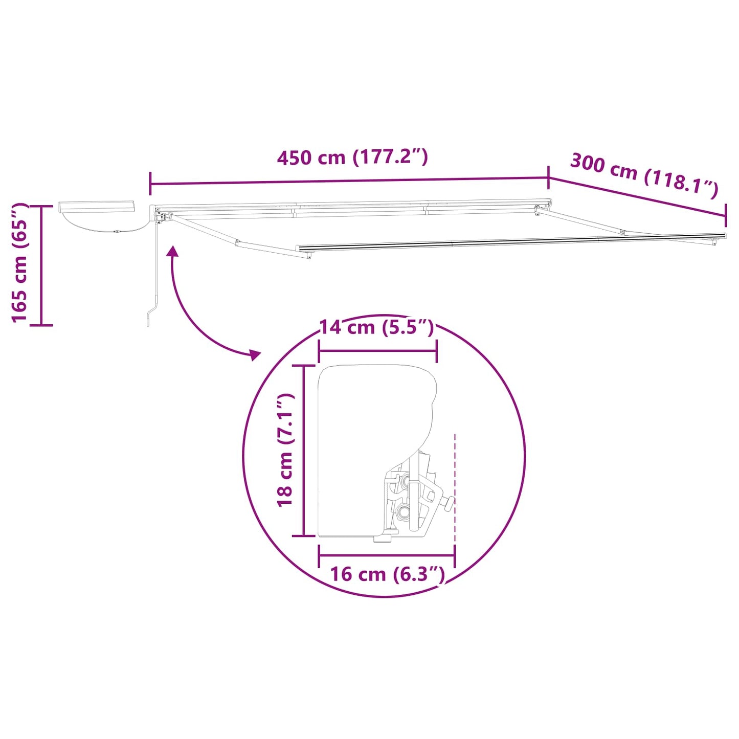 vidaXL Electric Retractable Awning Frame Anthracite 4.5 x 3 m Steel