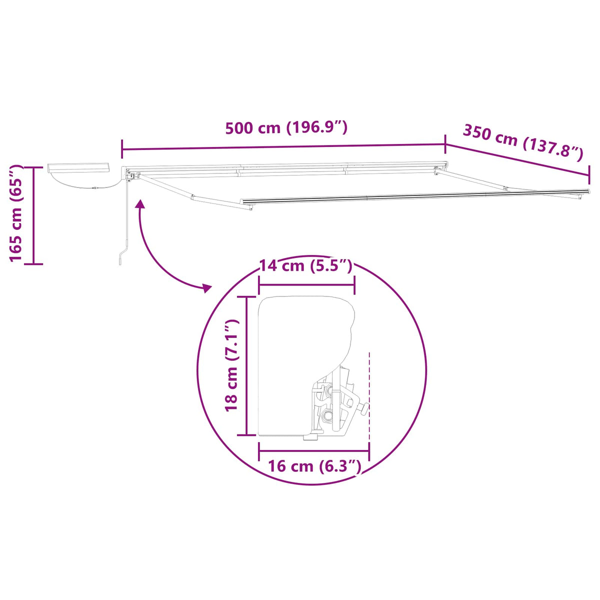 vidaXL Solar Electric Awning Frame 5 x 3.5 m Anthracite