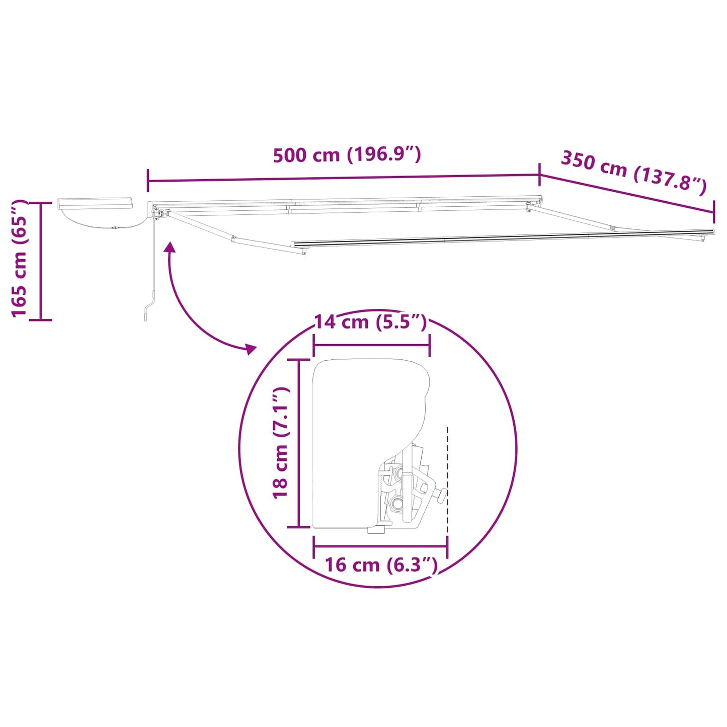 vidaXL Electric Retractable Awning Frame Anthracite 5 x 3.5 m Steel