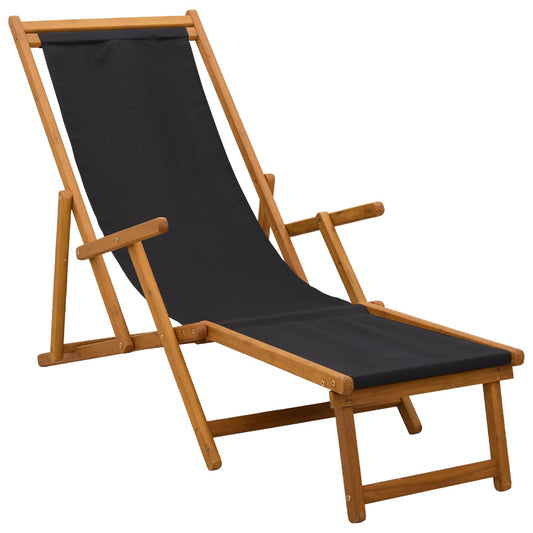 vidaXL Folding Sun Lounger 3 Position Solid Eucalyptus Wood Black