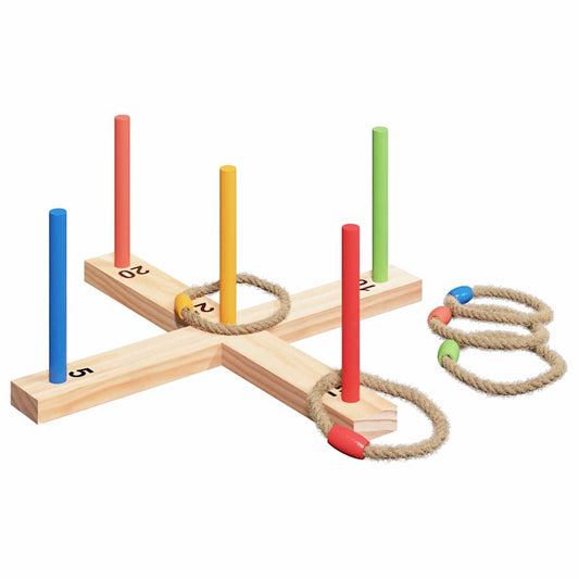 vidaXL Ring Toss Game Nature Red Blue 41 x 41 x 16 cm Solid Pine Wood