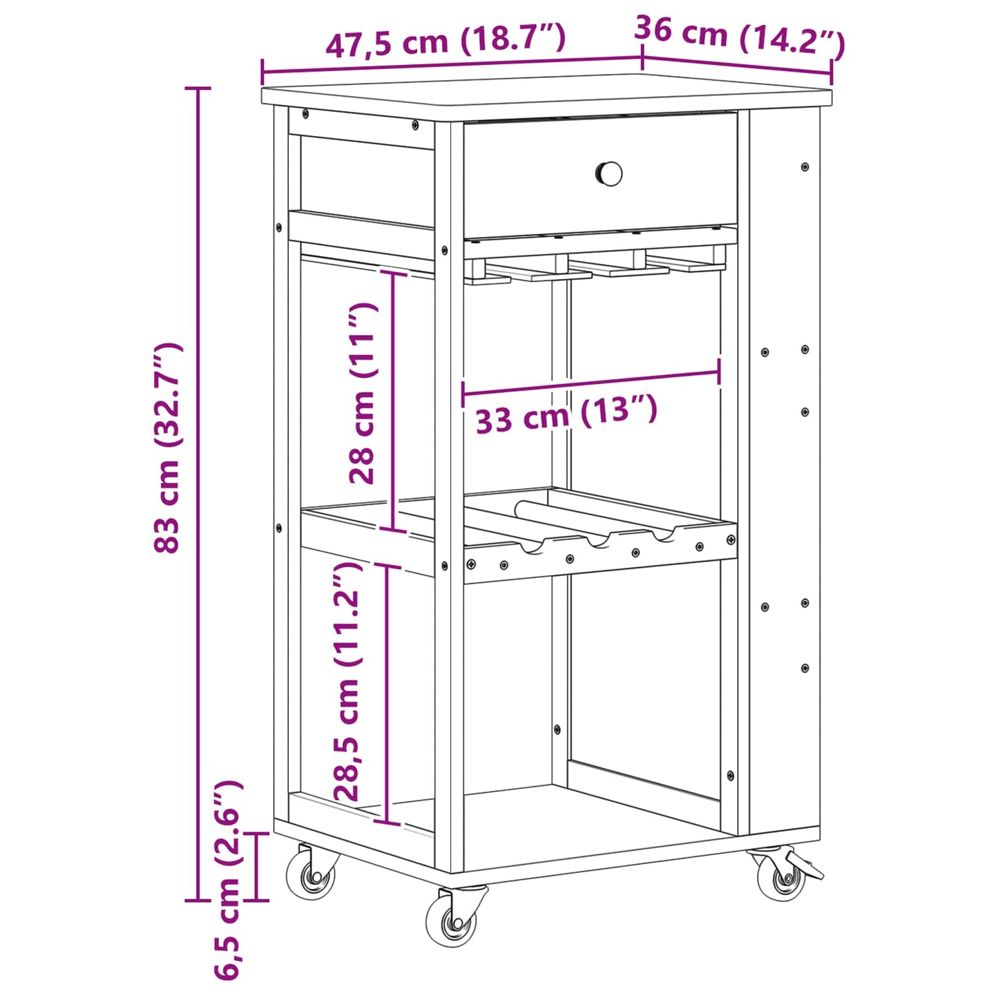 vidaXL Kitchen Trolley with Wheels Natural 47.5 x 36 x 83 cm Bamboo