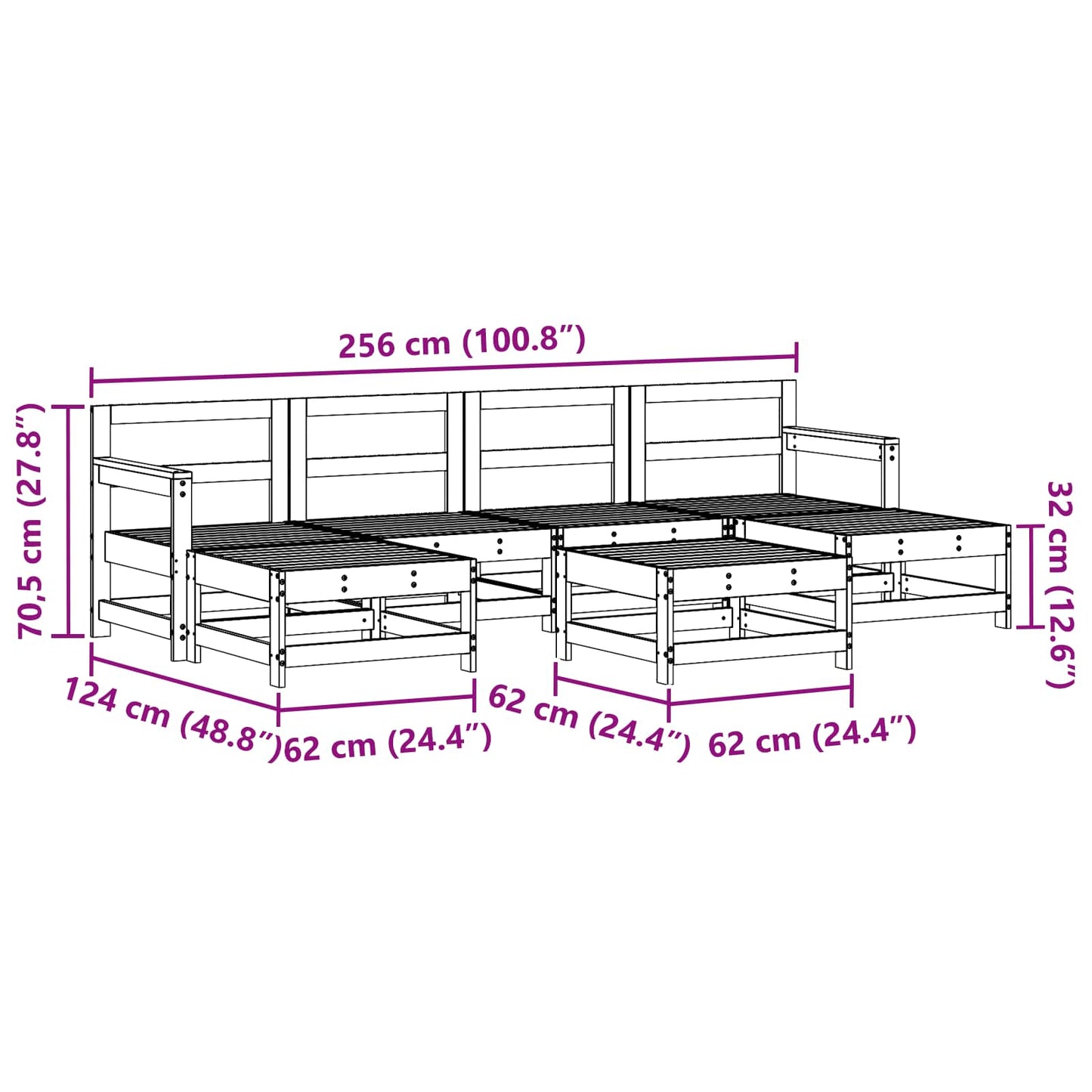 vidaXL Garden Lounge Set 6 pcs Wax Brown Solid Pine Wood