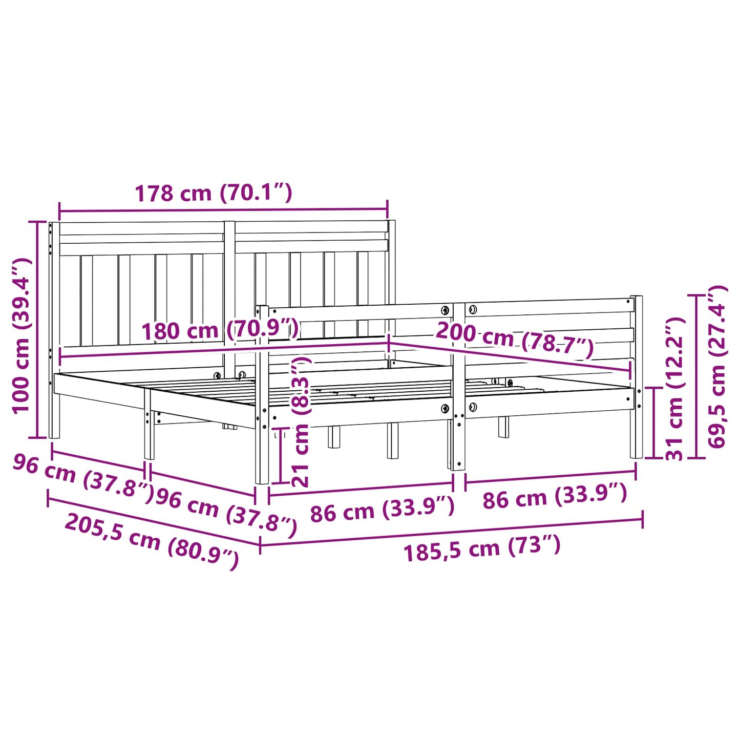 vidaXL Bed Frame with Headboard Wax Brown 180 x 200 cm