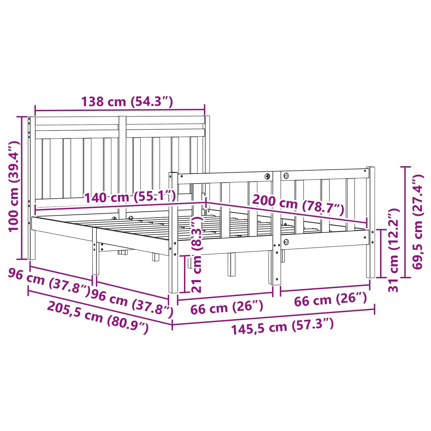 vidaXL Bed Frame with Headboard 2 pcs Wax Brown 205.5 x 145.5 x 100 cm