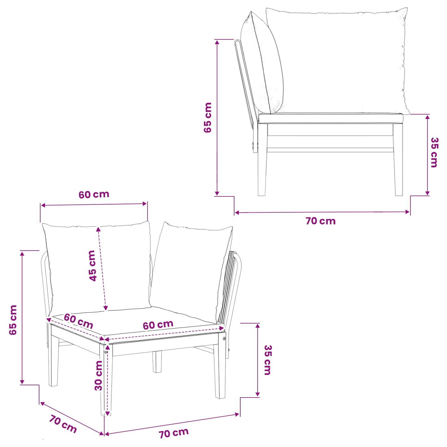 vidaXL Garden Corner Sofa with Cushions Solid Acacia Wood & Rope