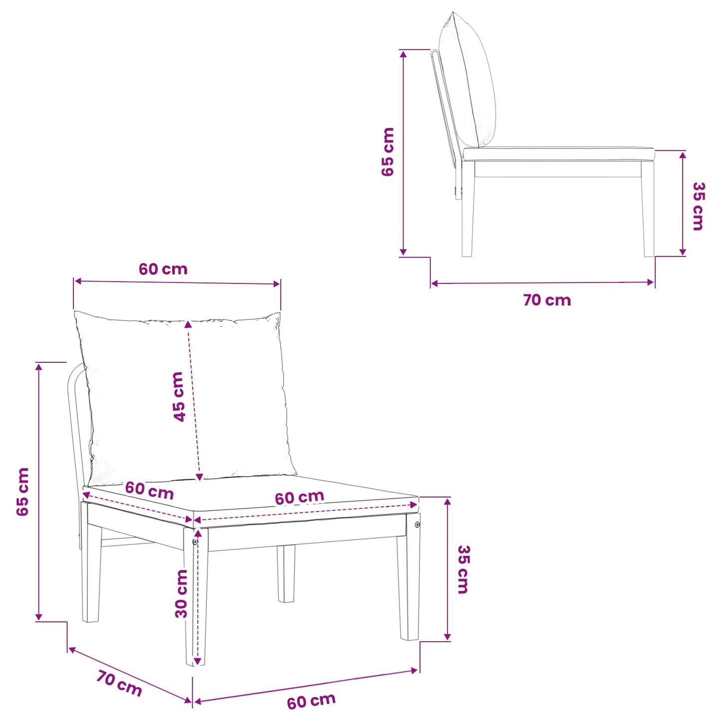 vidaXL Garden Middle Sofa with Cushions Solid Acacia Wood & Rope