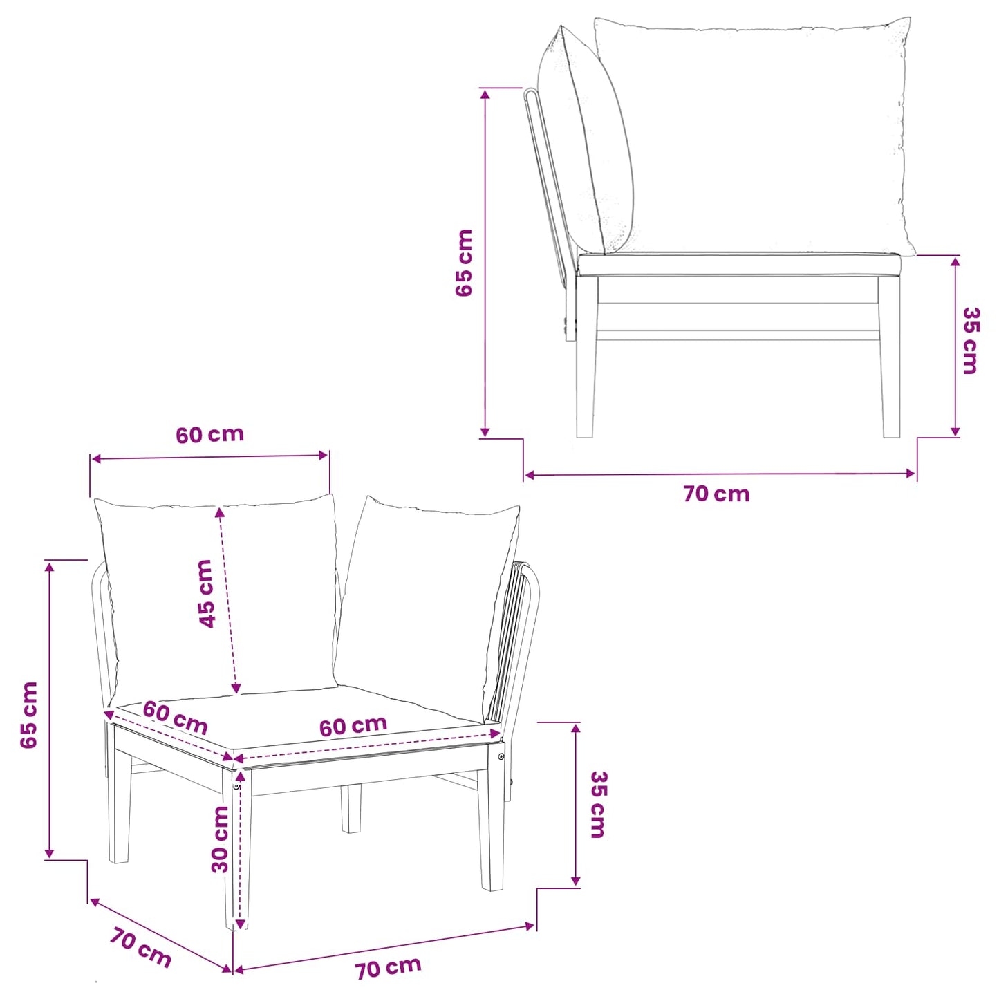 vidaXL Garden Corner Sofa with Cushions Solid Acacia Wood & Rope