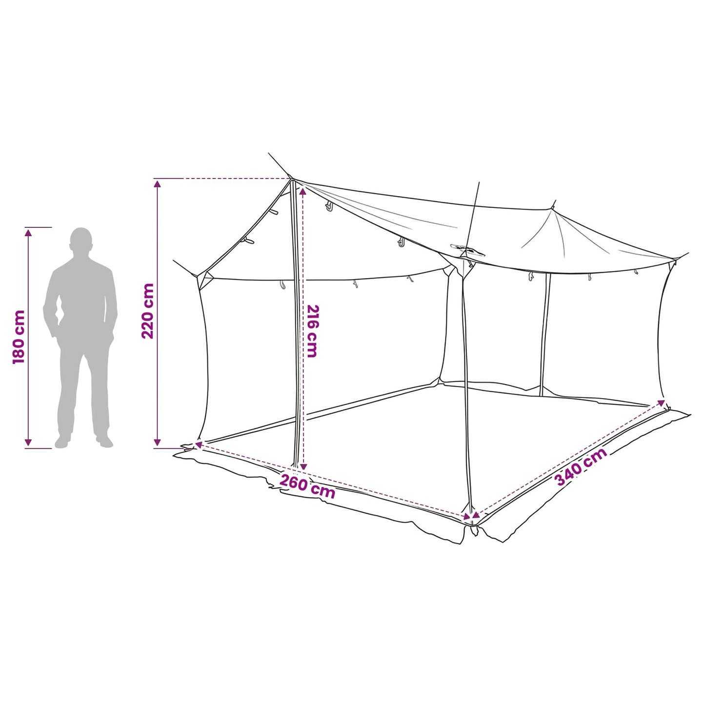 vidaXL Camping Tarp with Mesh Walls Grey and Orange 340 x 260 x 220 cm