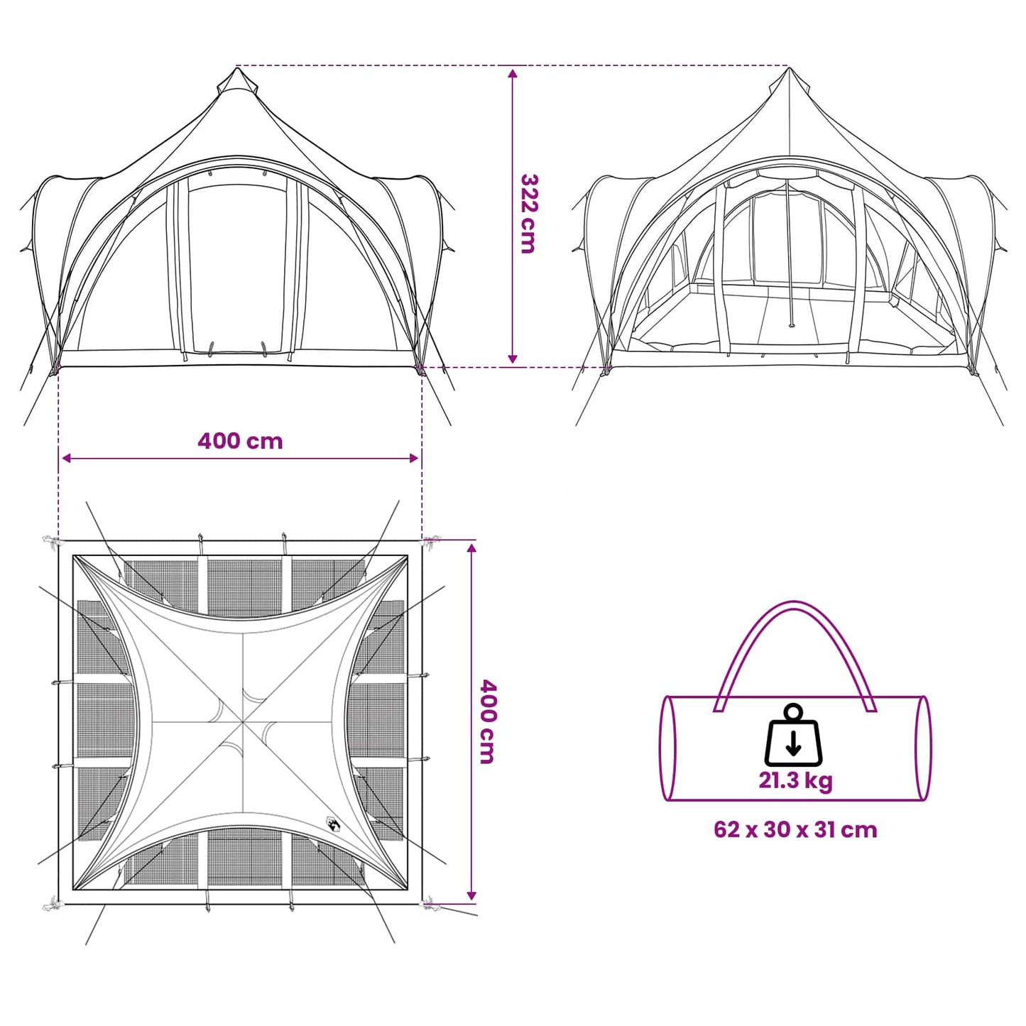 vidaXL Tipi Tent Grey and Orange 6-Person Polyester and Steel