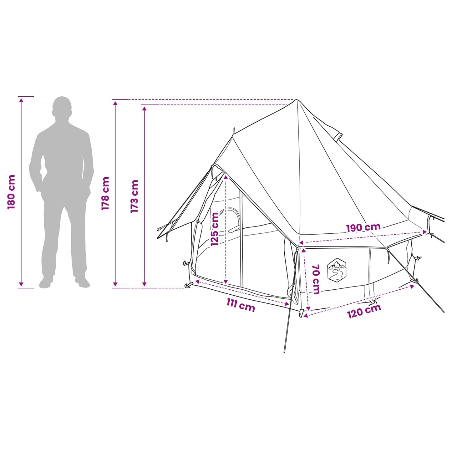 vidaXL Tipi Tent Grey and Orange 250 x 250 cm Polyester and Steel