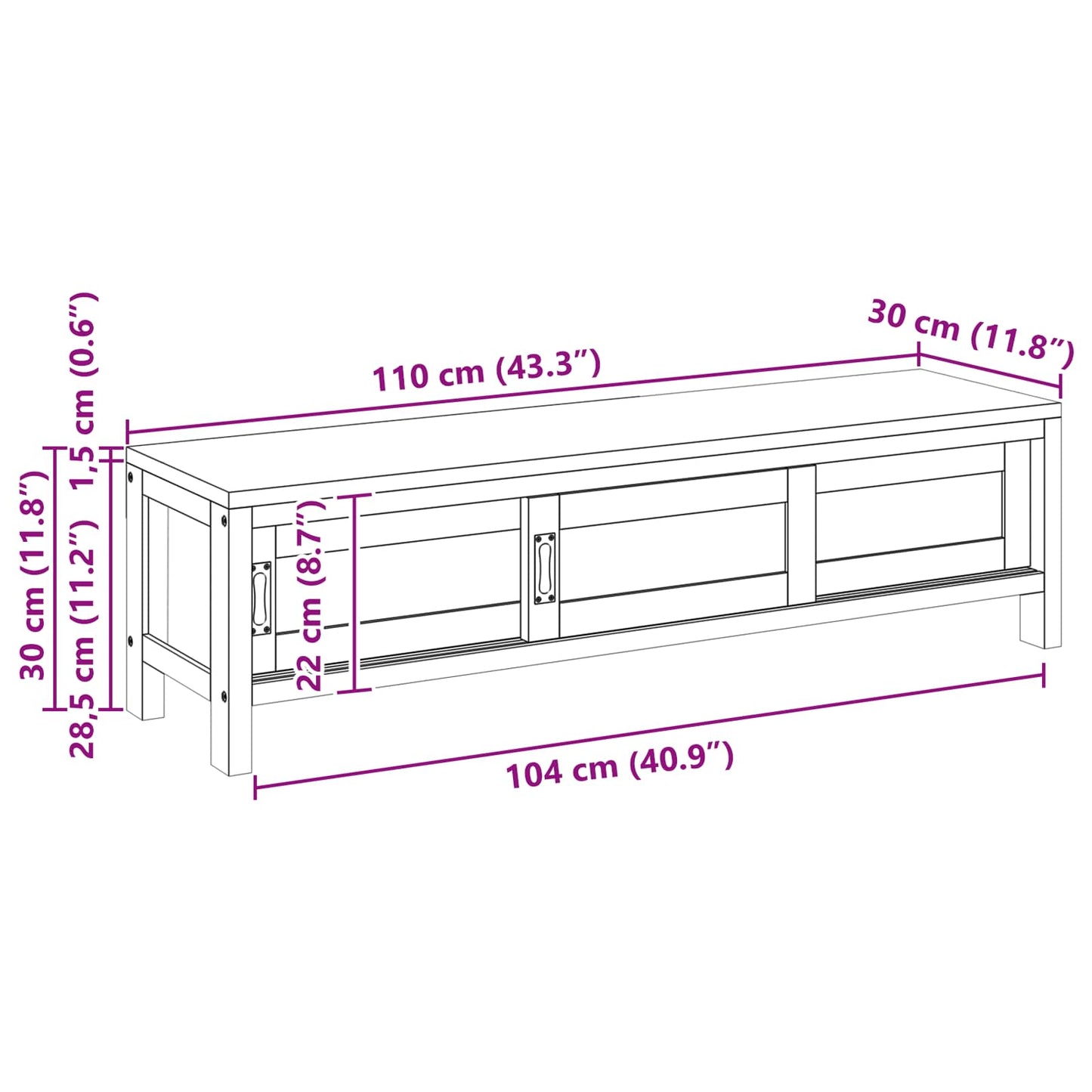 vidaXL TV Cabinet 110 x 30 x 30 cm Solid Teak Wood Natural