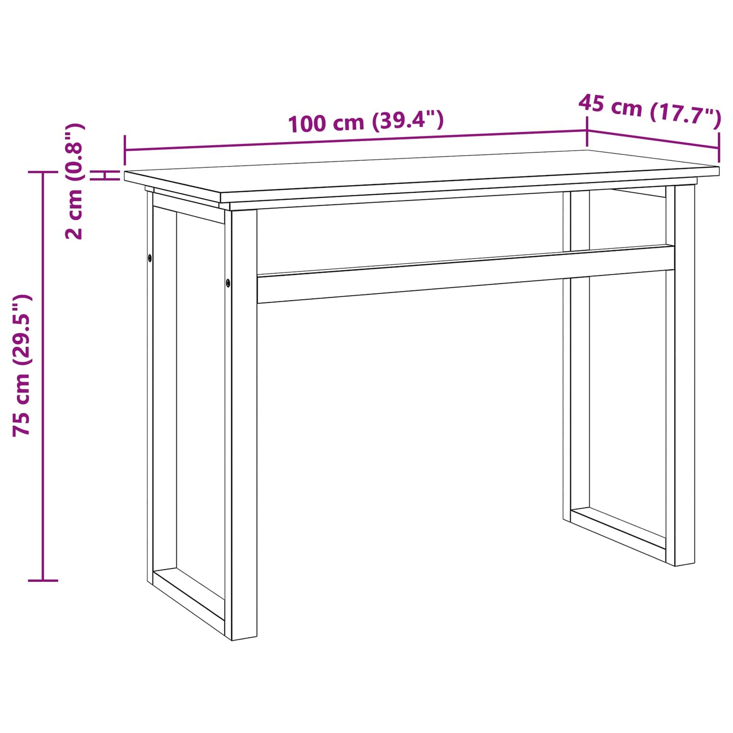 vidaXL Desk Natural Solid Teak Wood 100 x 45 x 75cm