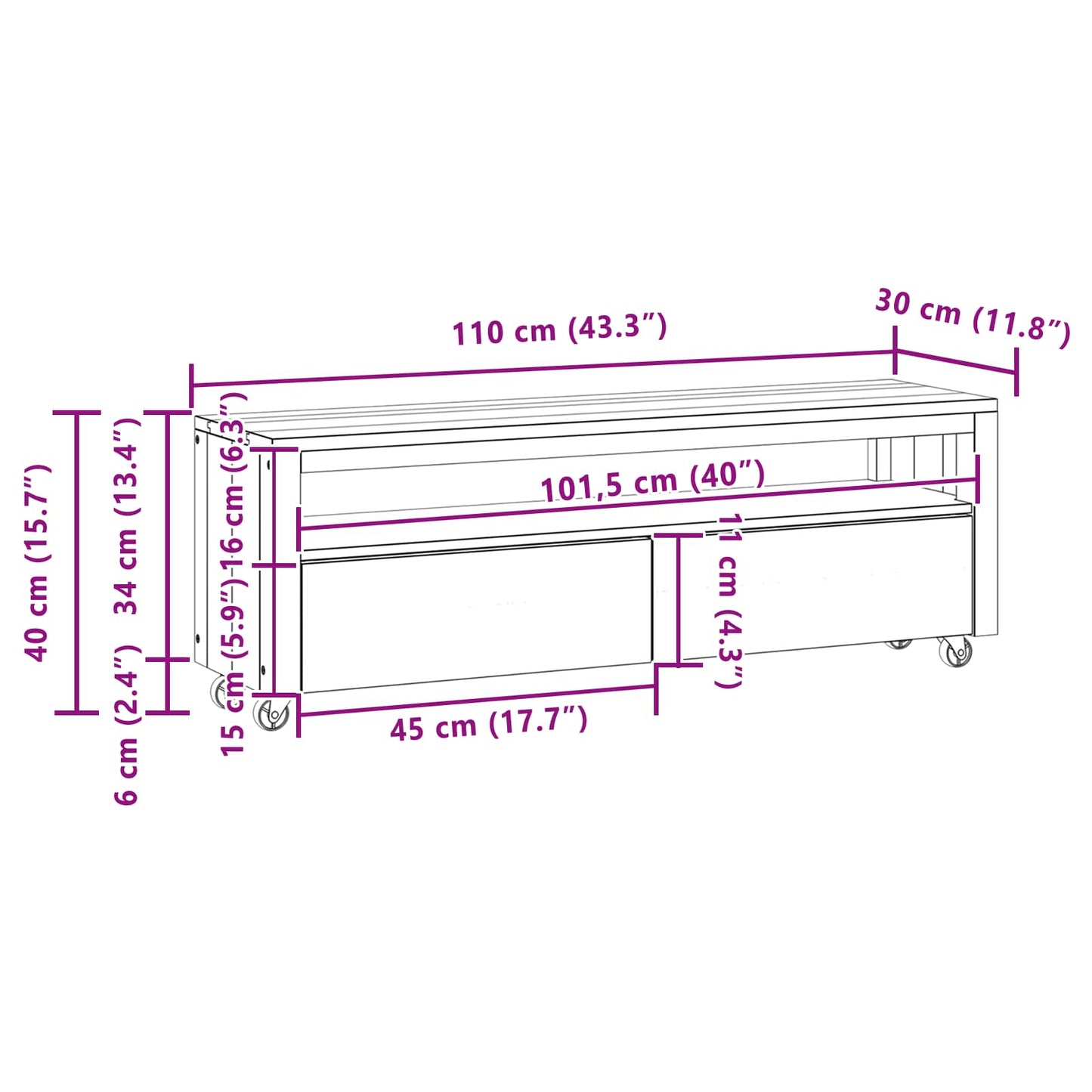vidaXL TV Cabinet 110 x 30 x 40 cm Natural Solid Teak Wood