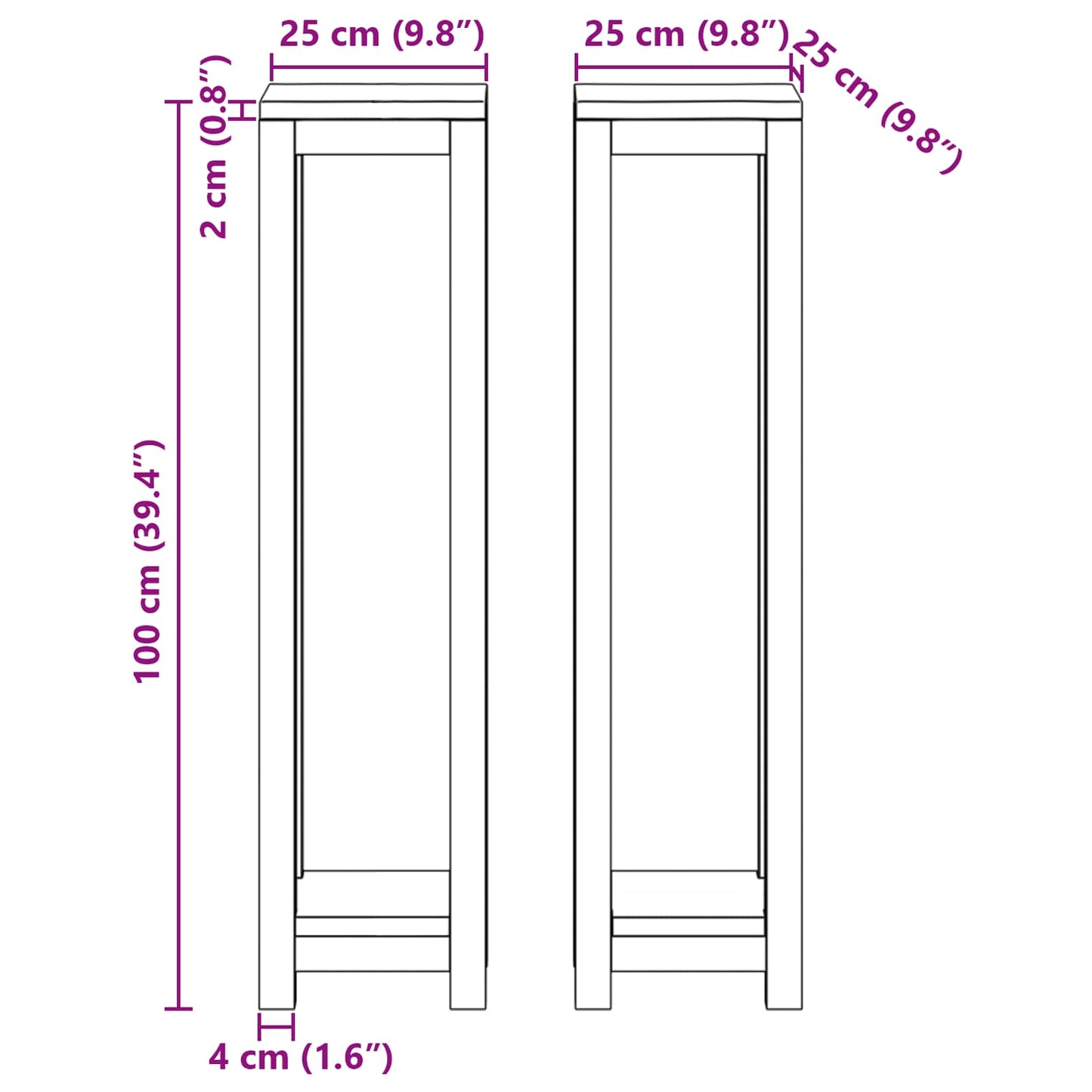 vidaXL Plant Stand 2 pcs Natural 25 x 25 x 100 cm Solid Teak Wood