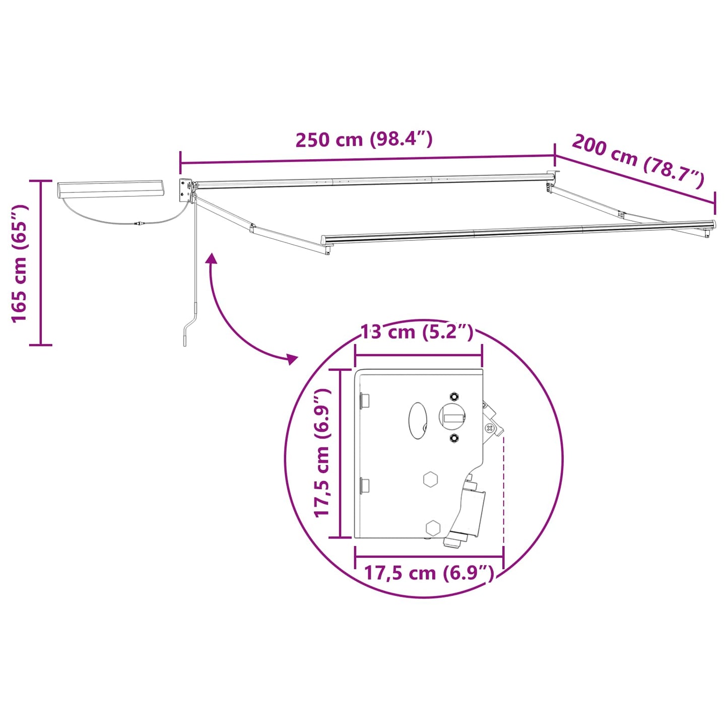 vidaXL Electric Retractable Awning Green and White 2.5 x 2 m