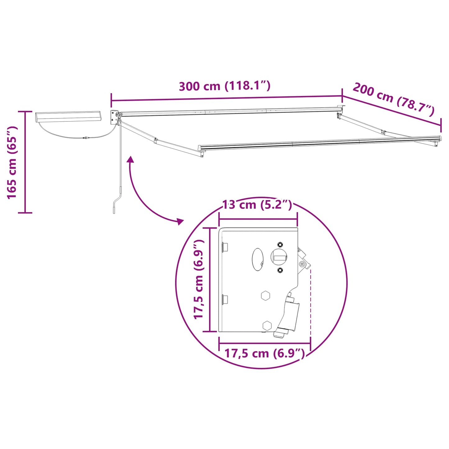 vidaXL Electric Retractable Awning Green, Yellow and White 3 x 2 m