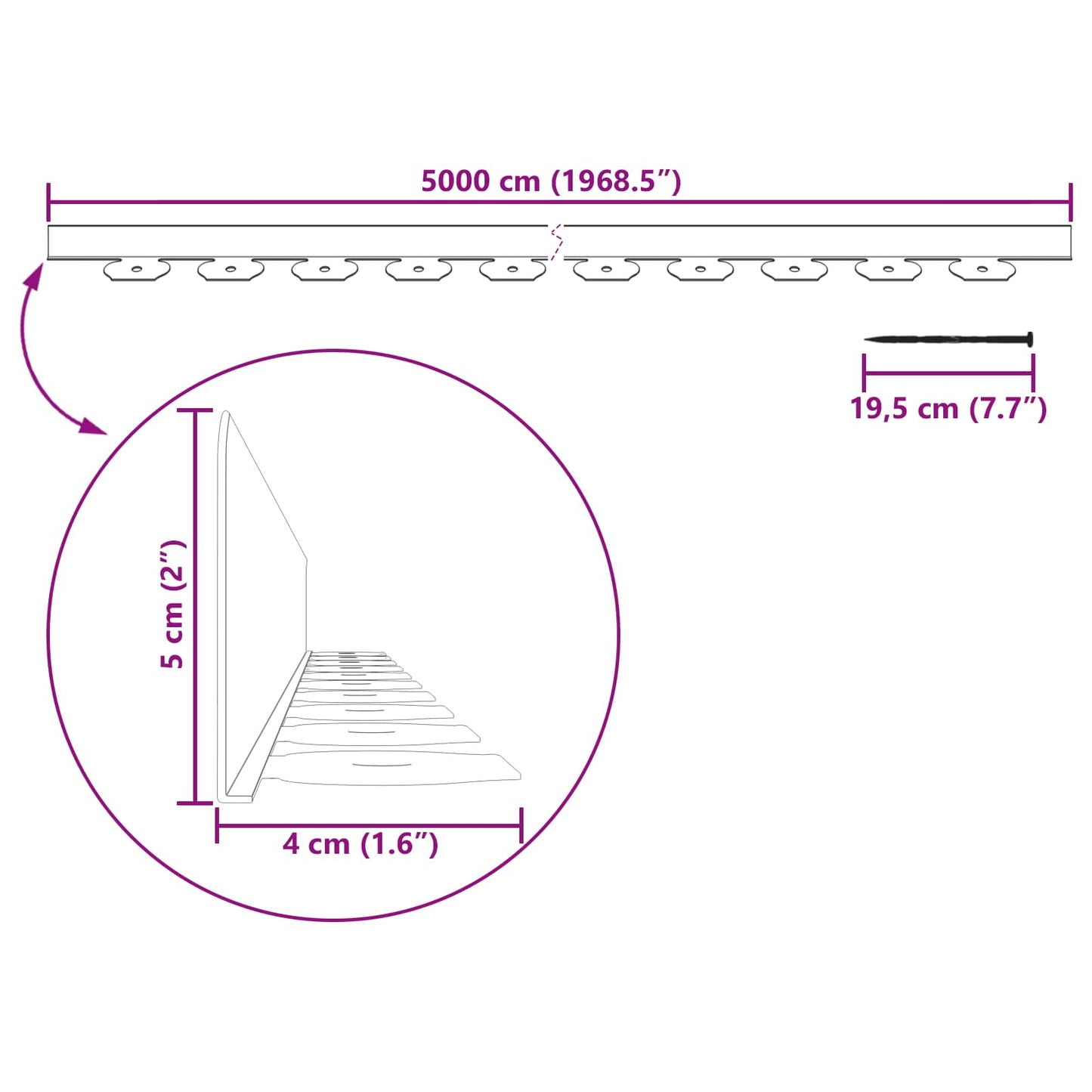 vidaXL Lawn Edgings Grey 5000 x 4 x 5 cm Plastic