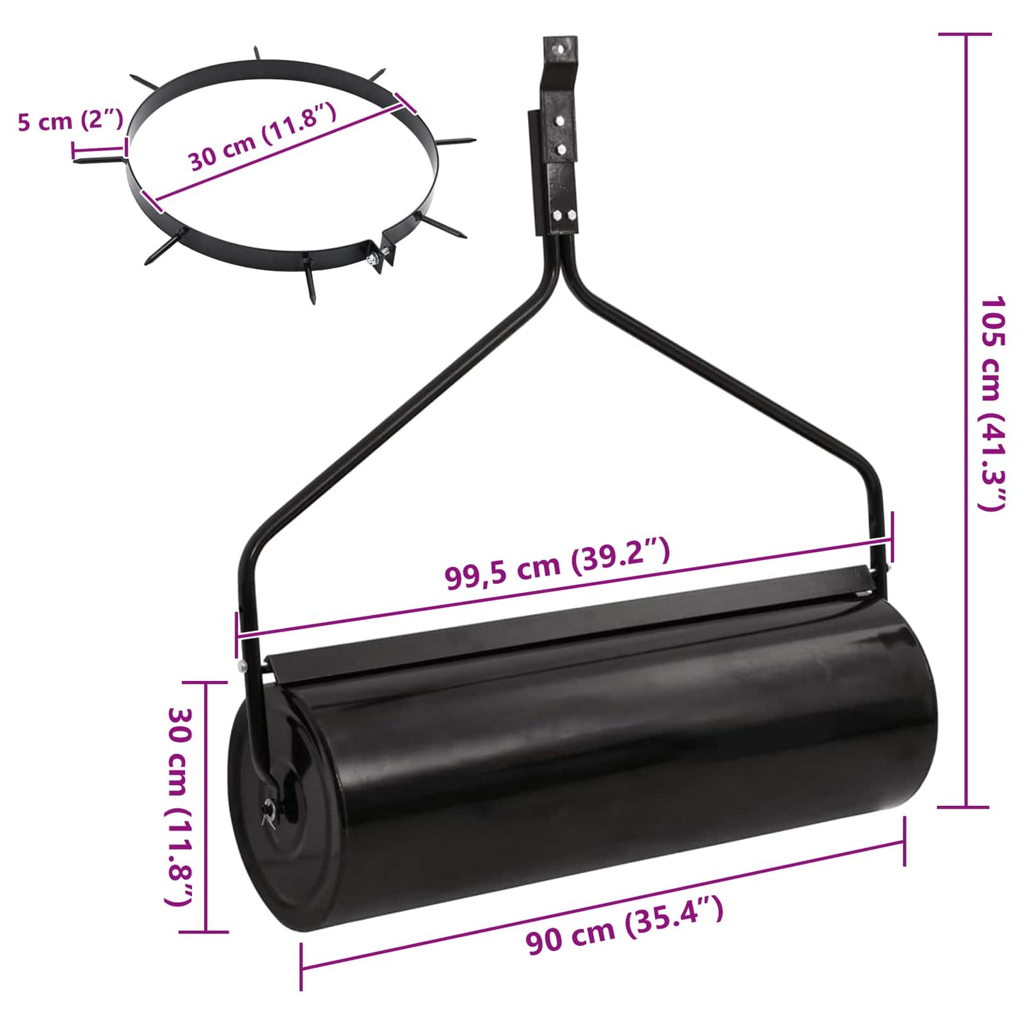vidaXL Garden Lawn Roller Pull with Aerator Clamps Ø 30 x 90 cm Steel