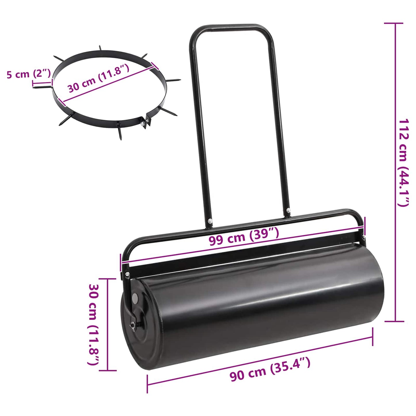 vidaXL Garden Lawn Roller Pull with Aerator Clamps Ø 30 x 90 cm Steel