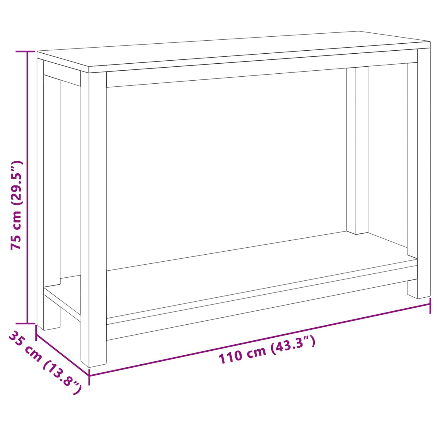 vidaXL Console Table Natural 110 x 35 x 75 cm Solid Teak Wood