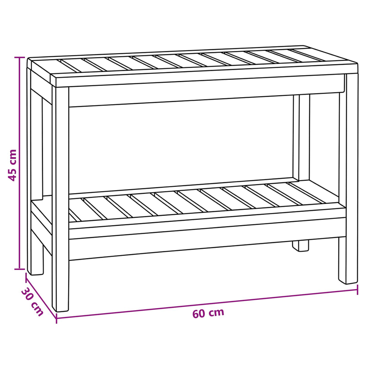 vidaXL Bathroom Side Table Natural 60 x 30 x 45 cm Solid Teak Wood