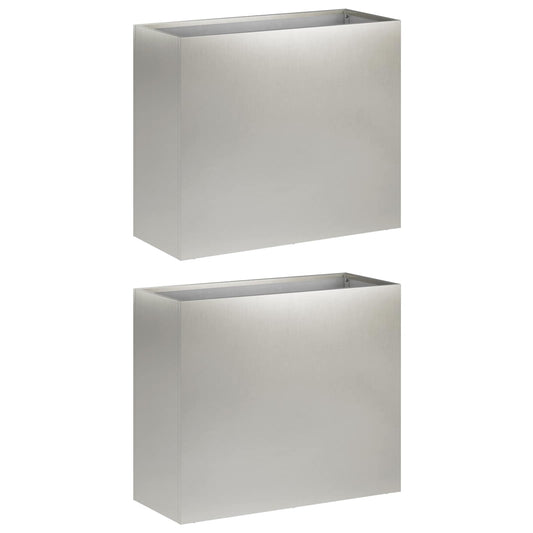 vidaXL Garden Planter 2 pcs Silver 50 x 20 x 40 cm Stainless Steel