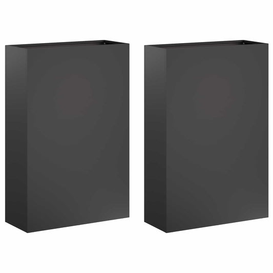 vidaXL Garden Planter 2 pcs Black 50 x 20 x 75 cm Cold-rolled Steel