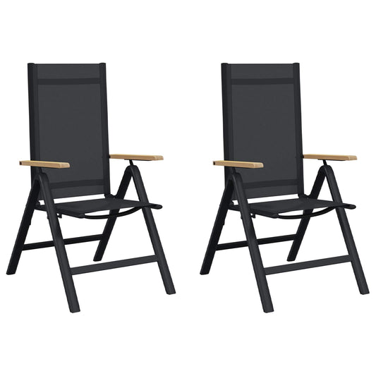 vidaXL Reclining Garden Chairs 2 pcs Black Textilene