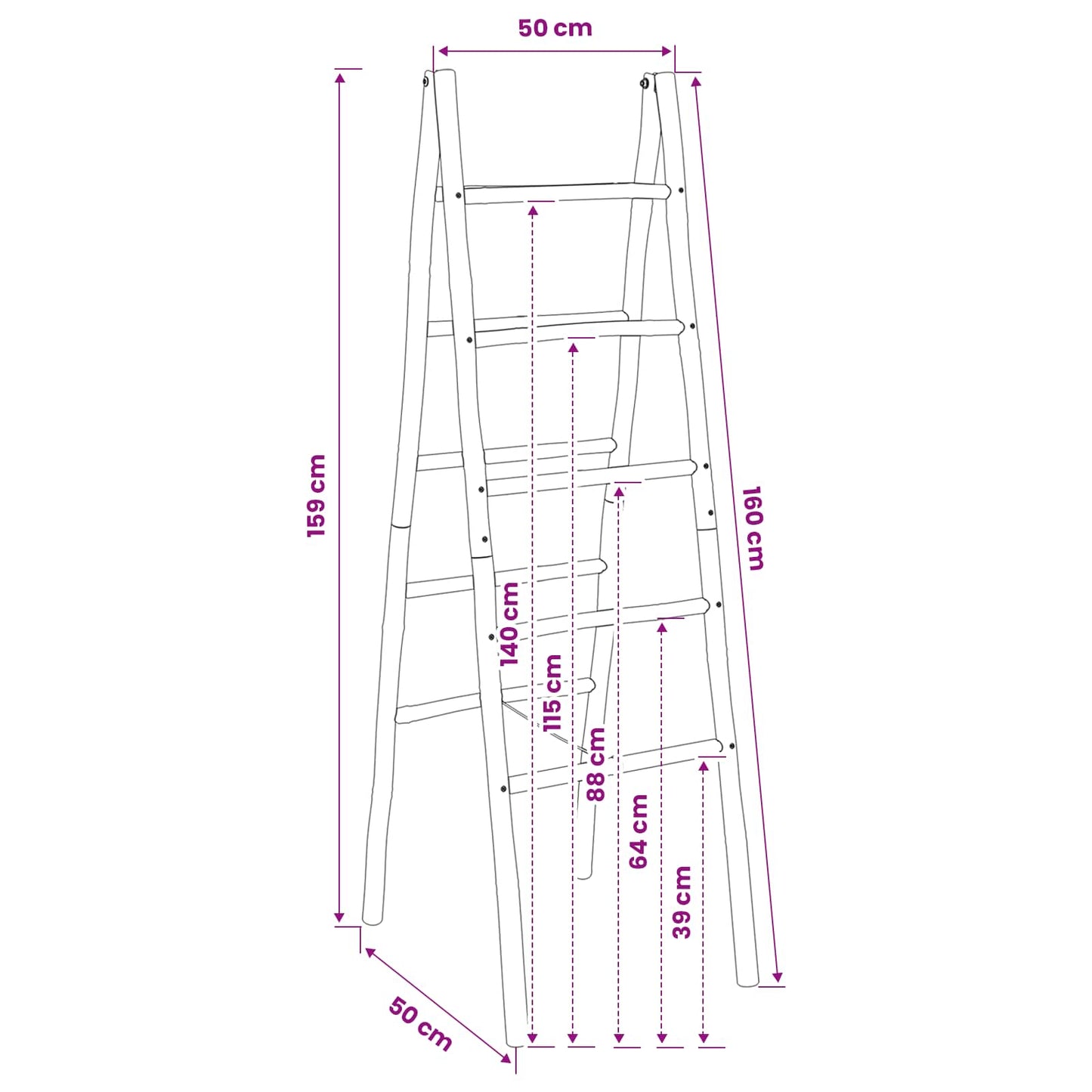 vidaXL Double-Sided Blanket Ladder Black 50 x 50 x 159 cm Bamboo