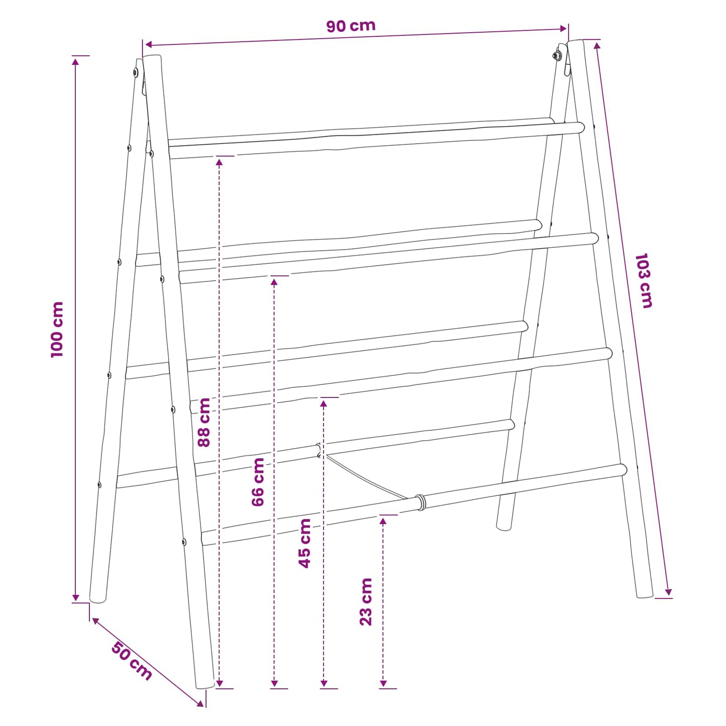 vidaXL Double-Sided Blanket Ladder Black 90 x 50 x 100 cm Bamboo