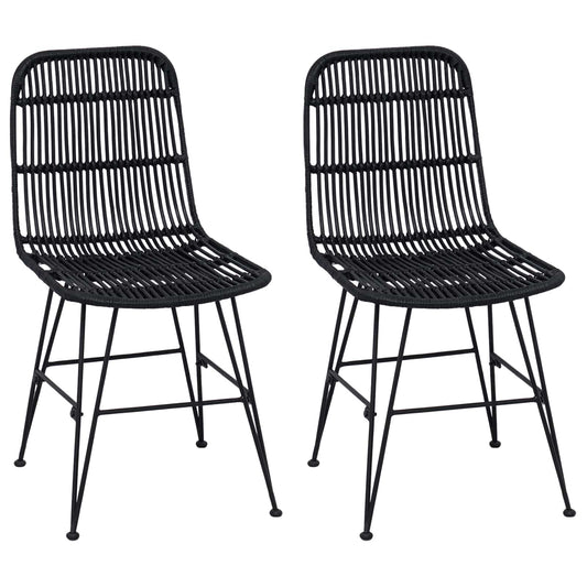 vidaXL Dinning Chair 2 pcs Black 41 x 55 x 85 cm Rattan and Steel