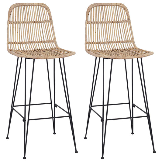 vidaXL Bar Stool 2 pcs Natural 44 x 55 x 109 cm Rattan and Steel