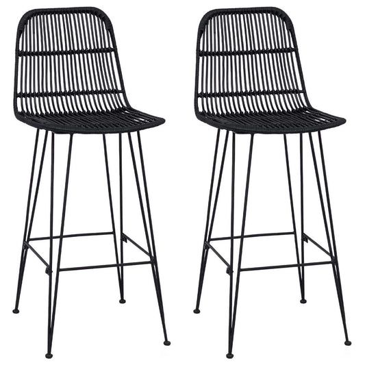vidaXL Bar Stool 2 pcs Black 44 x 55 x 109 cm Rattan and Steel