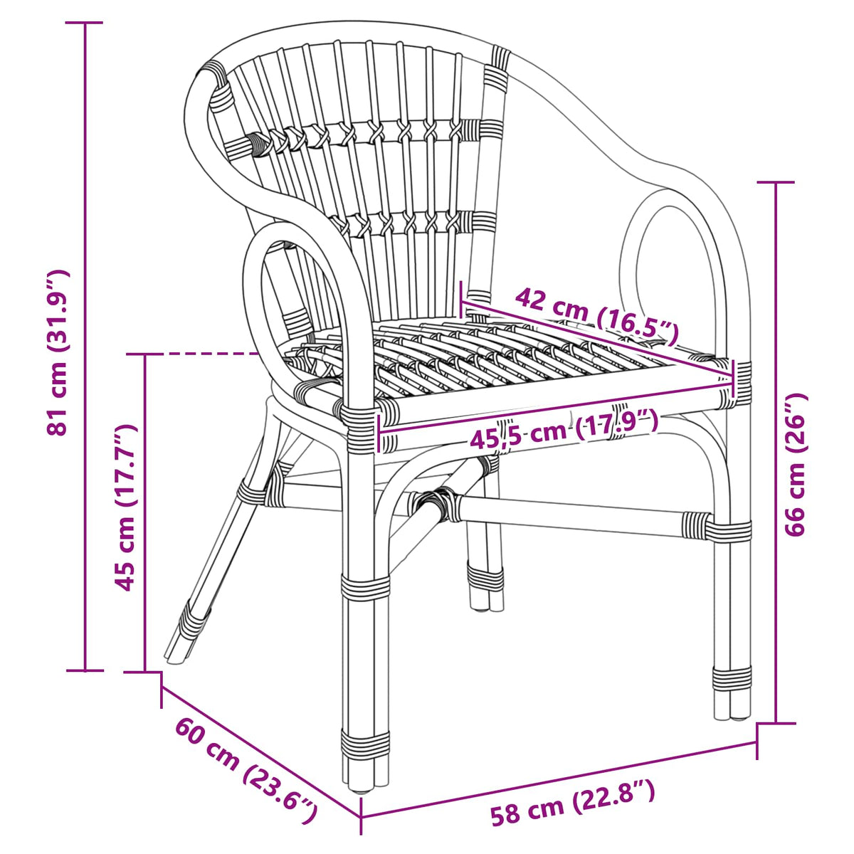 vidaXL Stacking Chair Black 58 x 60 x 81 cm Rattan
