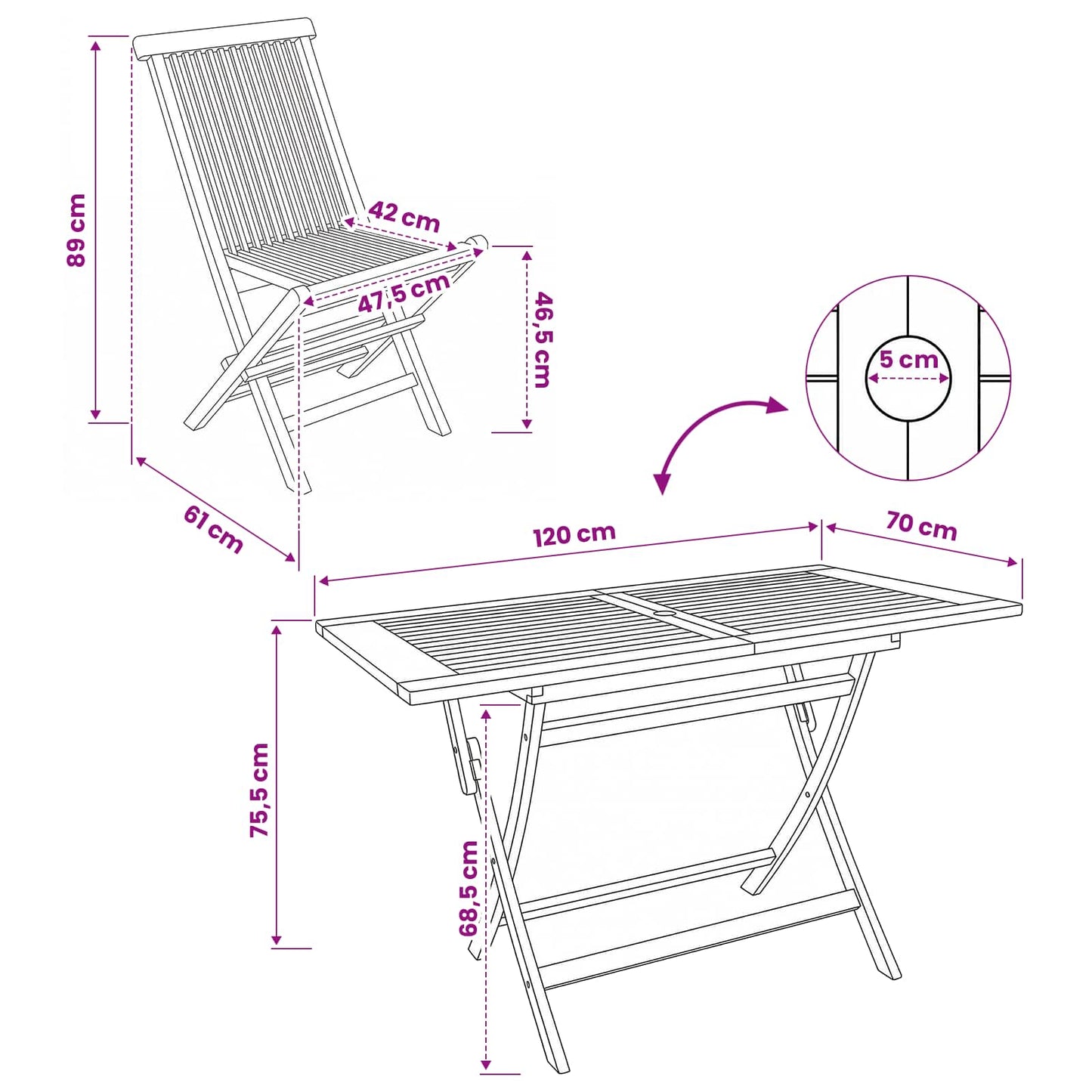 vidaXL Garden Furniture Set 7 pcs Natural Solid Teak Wood
