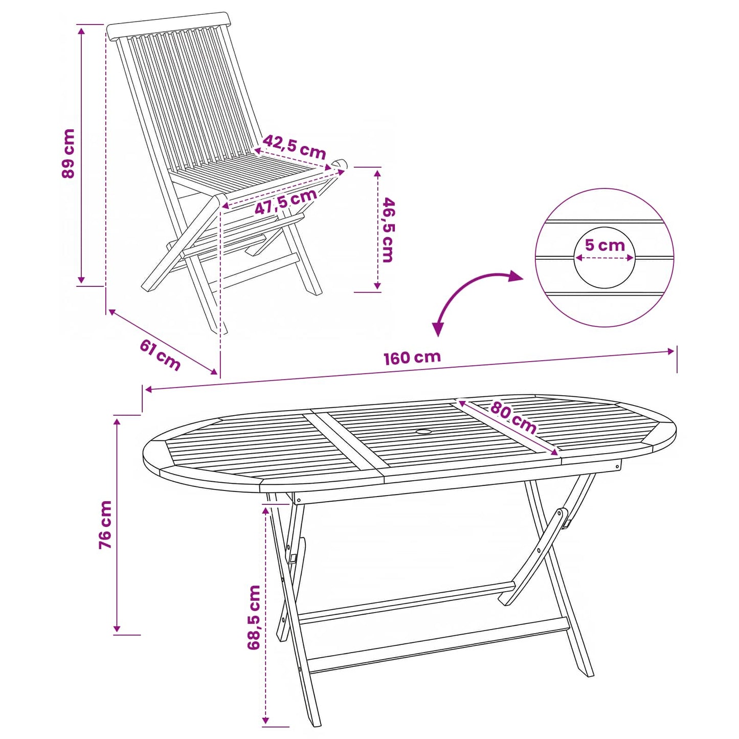 vidaXL Garden Furniture Set 7 pcs Natural Solid Teak Wood
