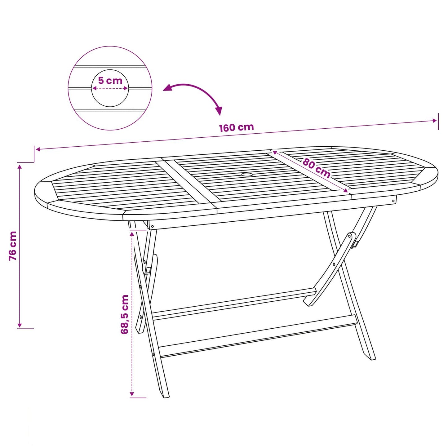 vidaXL Folding Garden Table Natural 160 x 80 x 76 cm Solid Teak Wood
