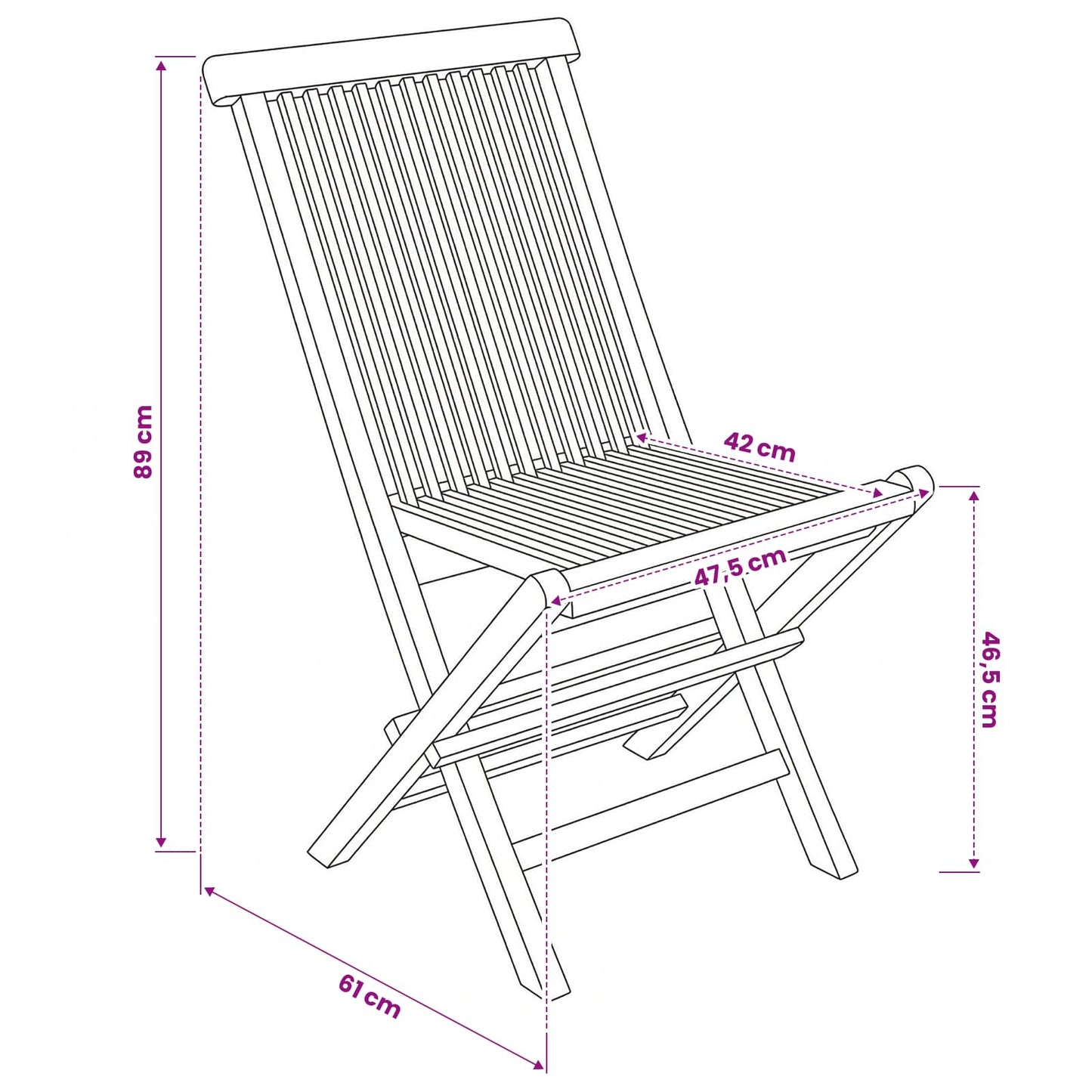 vidaXL Folding Garden Chair 2 pcs Natural Solid Teak Wood