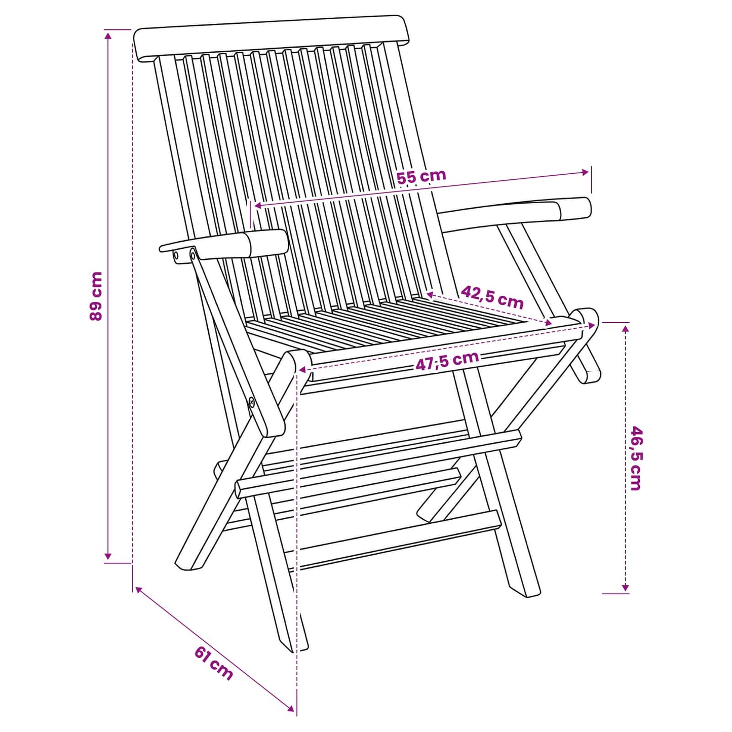 vidaXL Folding Garden Chair 3 pcs Natural Solid Teak Wood