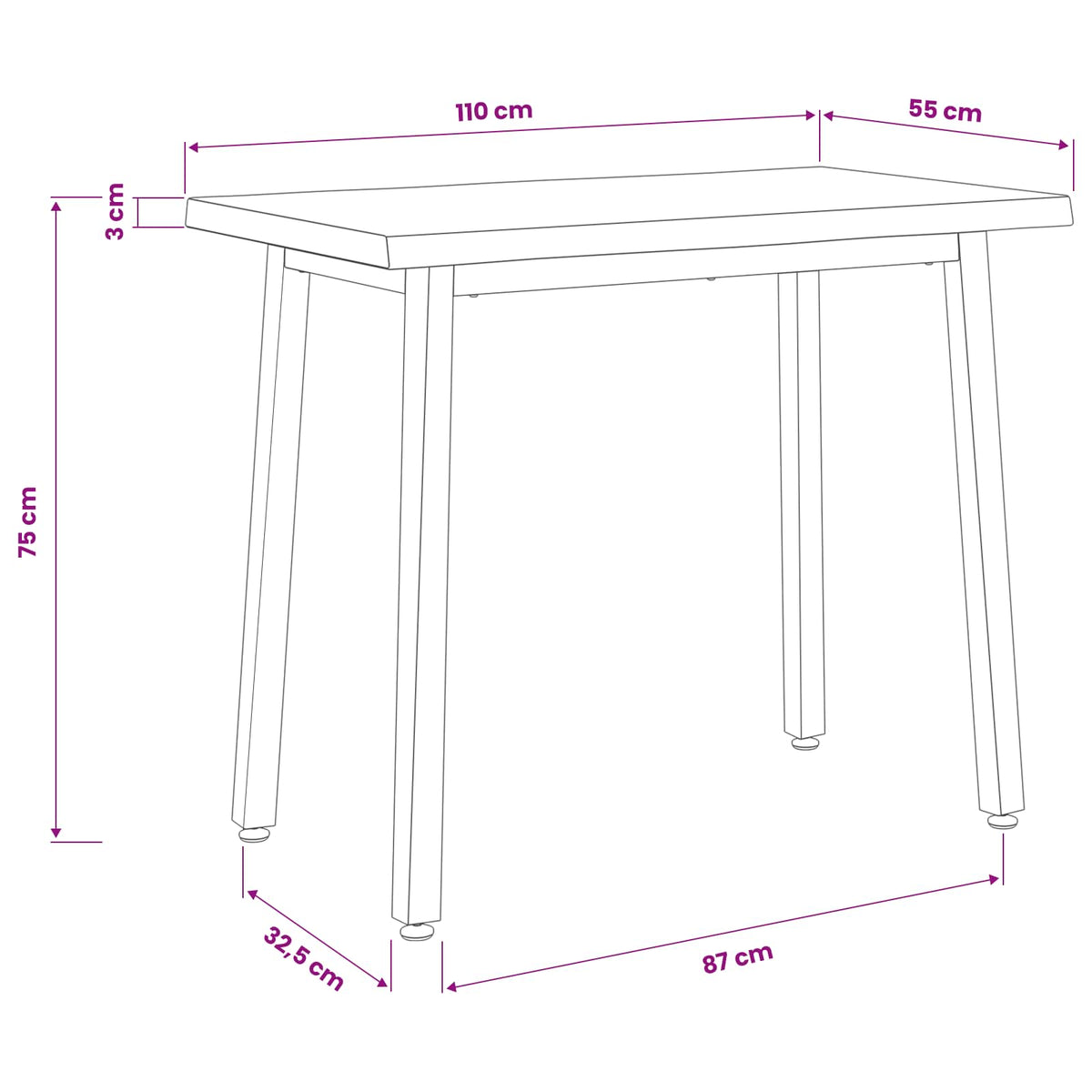 vidaXL 110 x 55 x 75 cm Solid Acacia Wood Dark Brown and Black