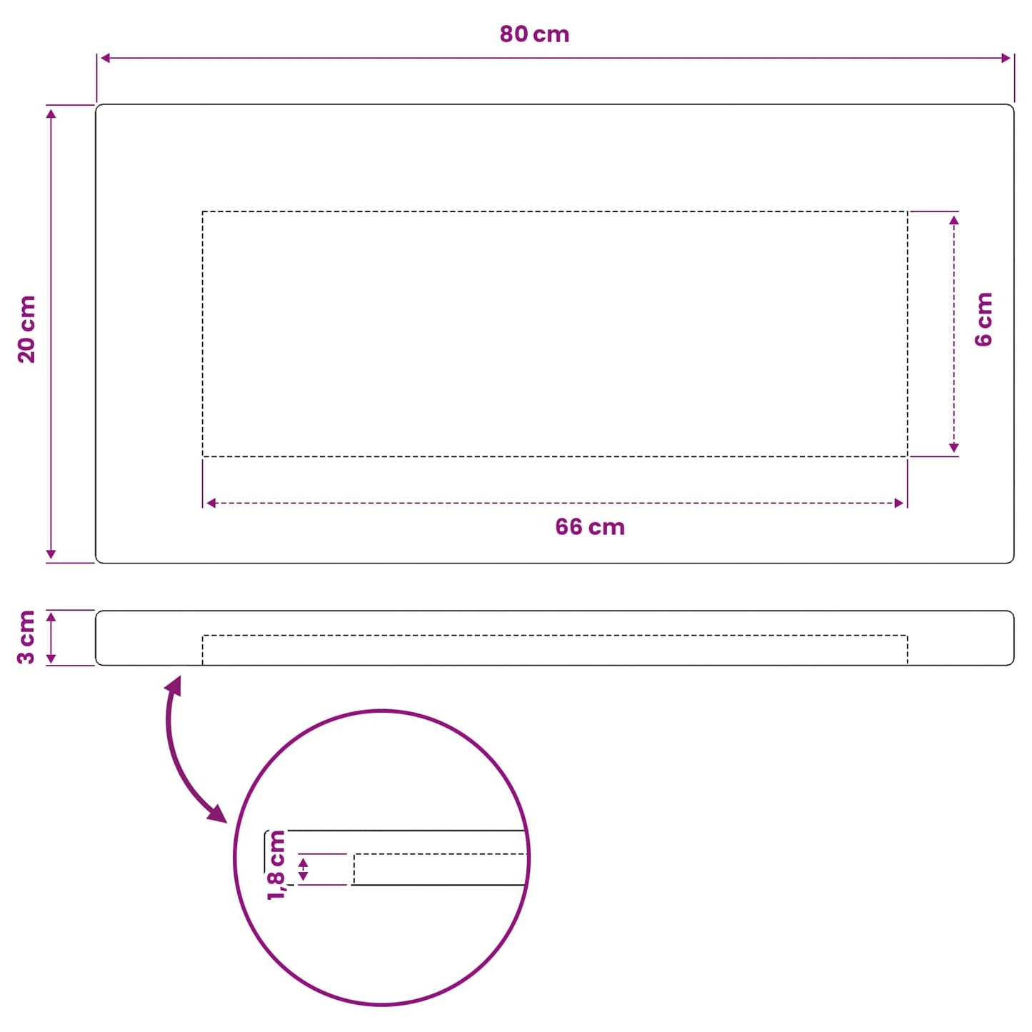 vidaXL Rectangular Table Top 80 x 20 x 3.5 cm Rectangular Natural