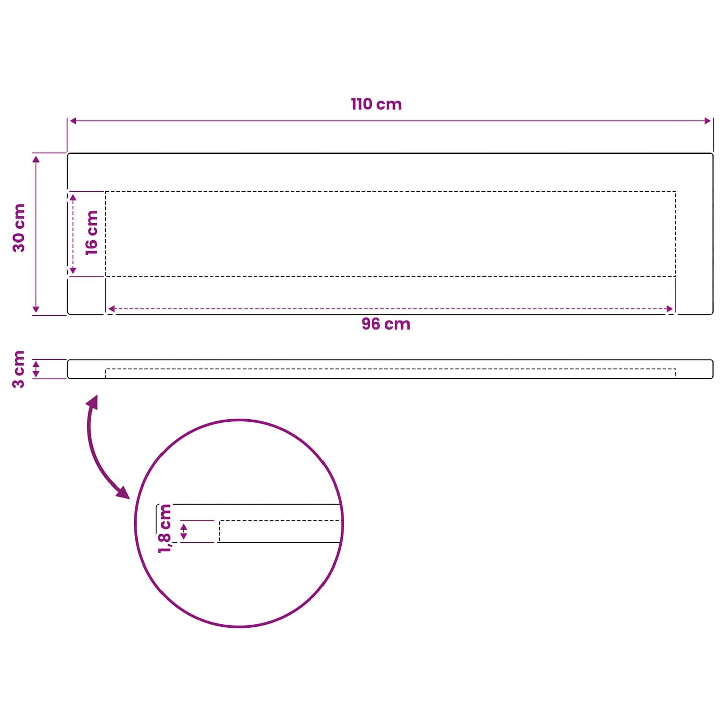 vidaXL Rectangular Table Top 110 x 30 x 3.5 cm Rectangular White
