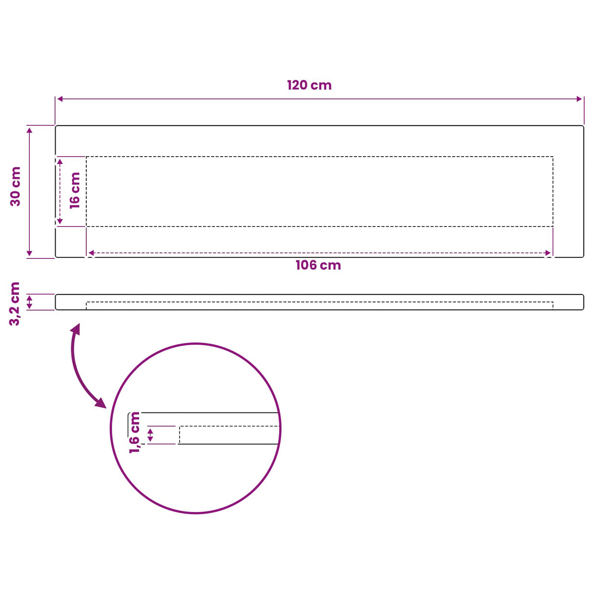 vidaXL Rectangular Table Top 120 x 30 x 3.2 cm Rectangular