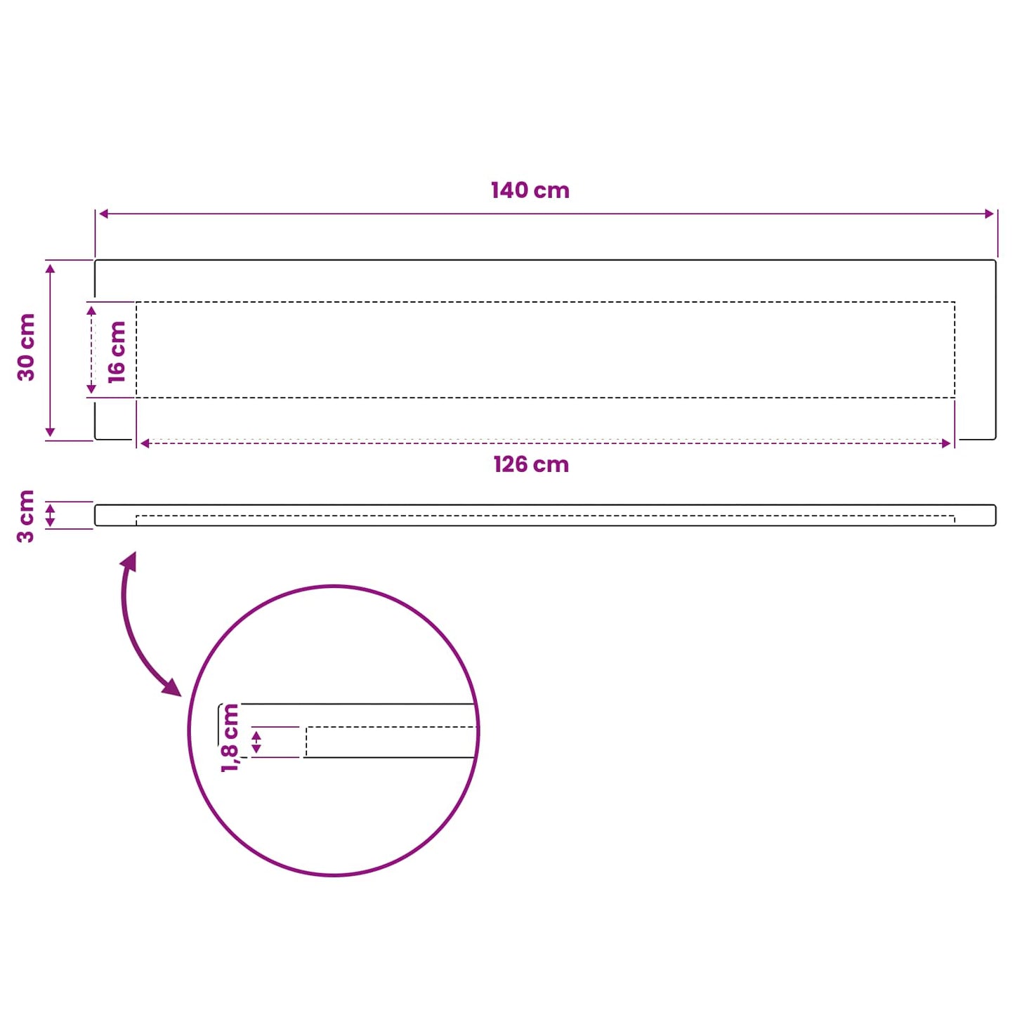 vidaXL Rectangular Table Top 140 x 30 x 3.5 cm Rectangular Natural