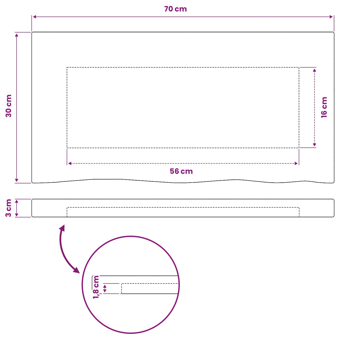 vidaXL Live Edge Table Top 70 x 30 x 3.5 cm Rectangular White