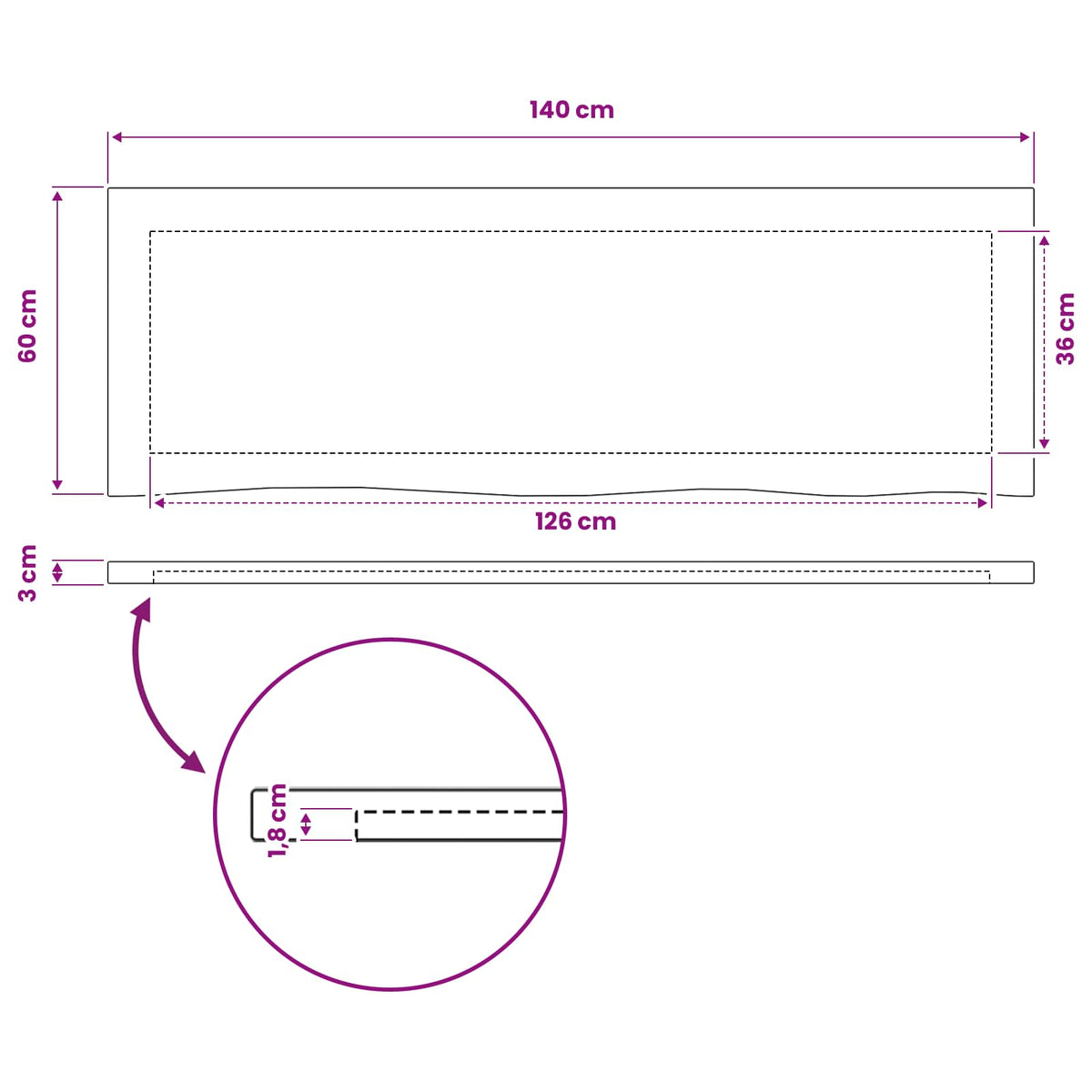 vidaXL Live Edge Table Top 140 x 50 x 3.5 cm Rectangular White